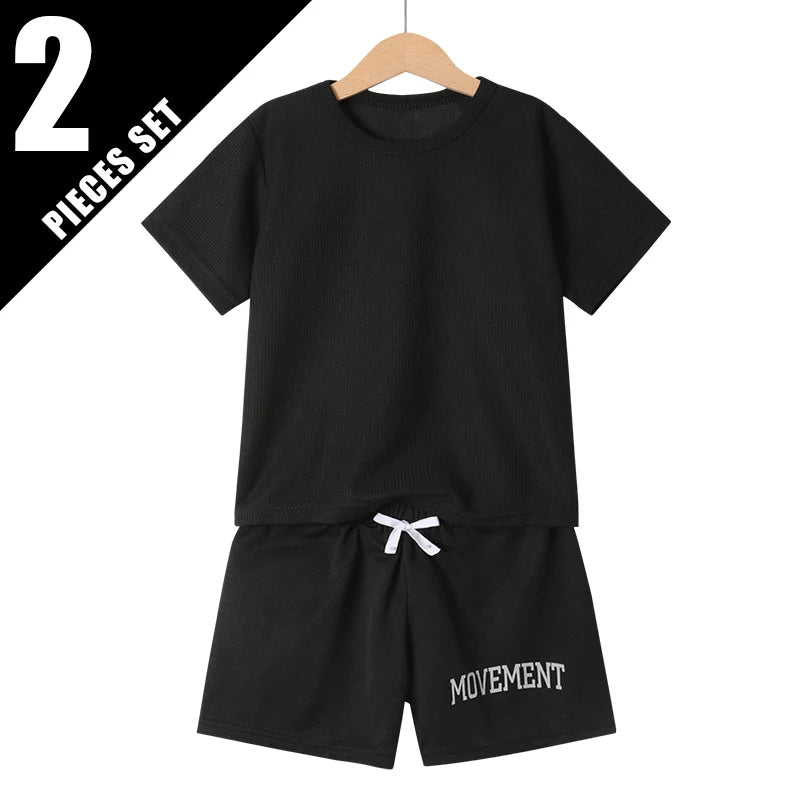 2/3 Pcs Children's Summer Fashion Joker Suit Boy Solid Color Waffle Short Sleeve Girl Joker Breathable Comfort Shorts Beach Pant