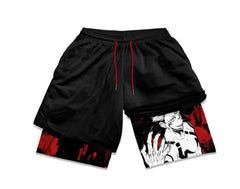 men's double layered shorts men anime high waisted oversized breathable sports