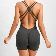 Cross Back Women Yoga Jumpsuit Hip Lifting Sports Shorts Tracksuit One Piece