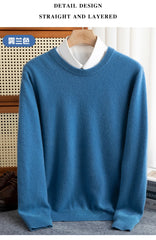 Pure Wool Sweater Men's Autumn Winter O-Neck Pullovers Business Casual