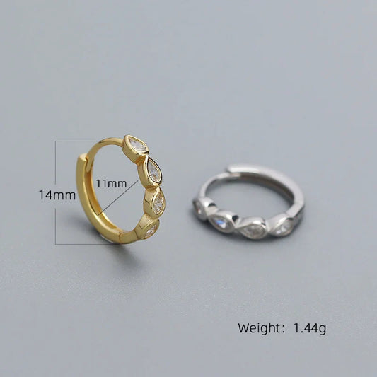 WANTME 925 Sterling Silver Fashion Simple Drop Row Zircon Ear Buckle for Women Elegant European Hoop Earrings Piercing Jewelry