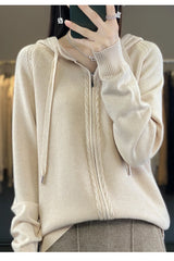 autumn and winter hooded cardigan women's knitted top loose sweater casual