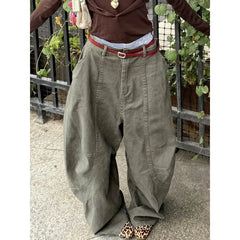 Deeptown Y2K Vintage Women Cargo Pants Harajuku Oversized Wide Leg American Retro Pants Baggy Casual Summer Thin Trousers Gyaru
