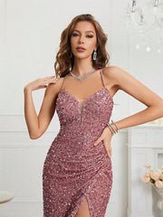 Homecoming Dresses: Unithorse Split Thigh Sequin Cami Women Dress