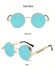 Classic Steampunk Sunglasses for Men and Women Retro Round Metal Frame Sunglasses