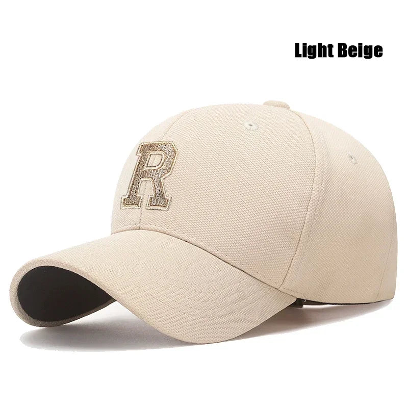 Brand New High Quality R Letter Gold Thread 3D Embroidery Adjustable Elastic Pineapple Cloth Baseball Cap Trucker Hats