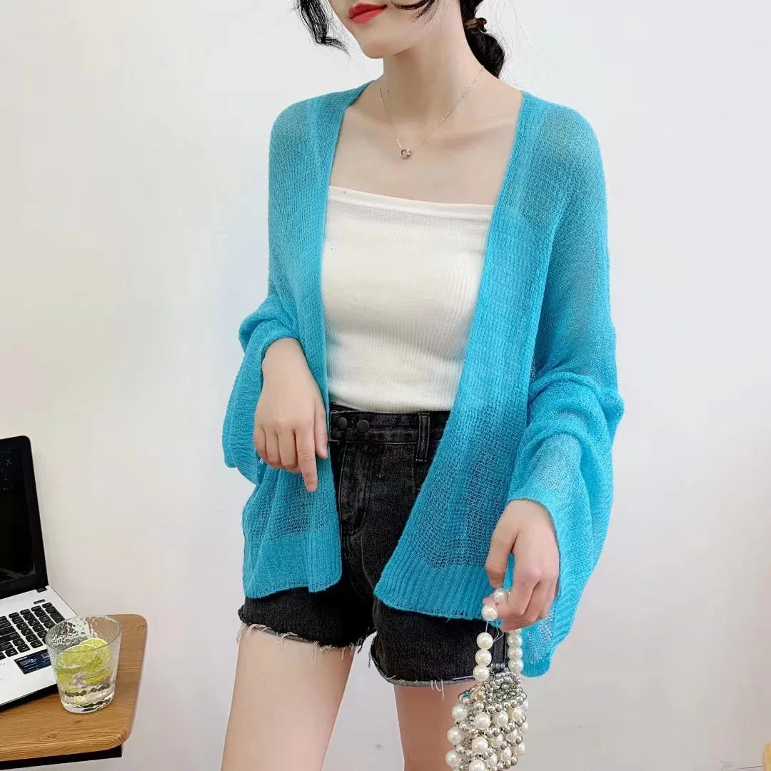 Knitted Cardigan for Women Summer Oversized Knit Loose Coat Sweater Korean Top