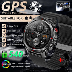 Outdoor Military Smart Watch Men Built-in GPS 1.46" AMOLED Compass Altimeter BT Call 3ATM Waterproof Clock LED Sports Smartwatch