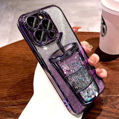 Bling Case For iPhone 16 15 14 13 12 Pro Max 15Pro 14Pro Lovely Clear Transparent Straw Cup Cover Insert Glitter Paper