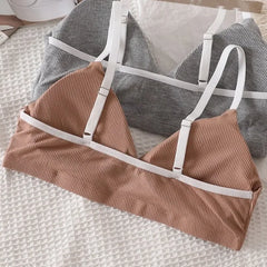 Underwear Set Women Bra Briefs Set Low Waist Panties Wire Free Vneck Bra Bralette