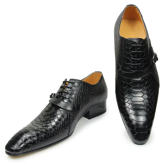 Men Dress Shoes Formal Oxfords Serpentine&Metal Buckle Decorate Wedding Wear