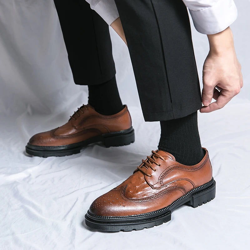 Fashion Men Brogue Carving Leather Shoes Buiness Dress Formal Shoes