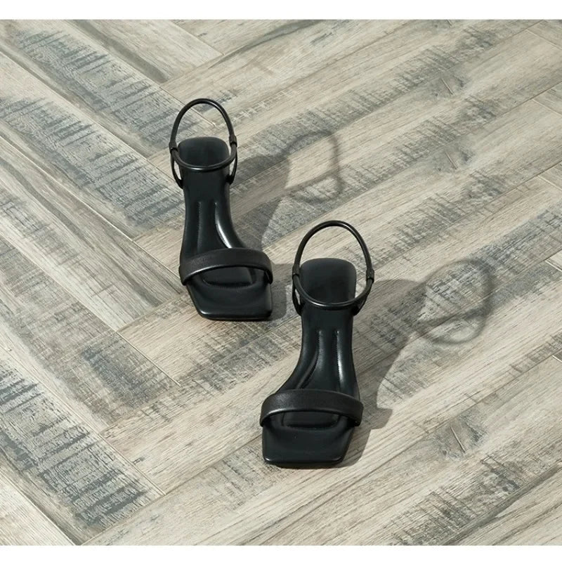Buckle Sandals Summer Letter Rhinestone Square Toe Ladies Stiletto Heel