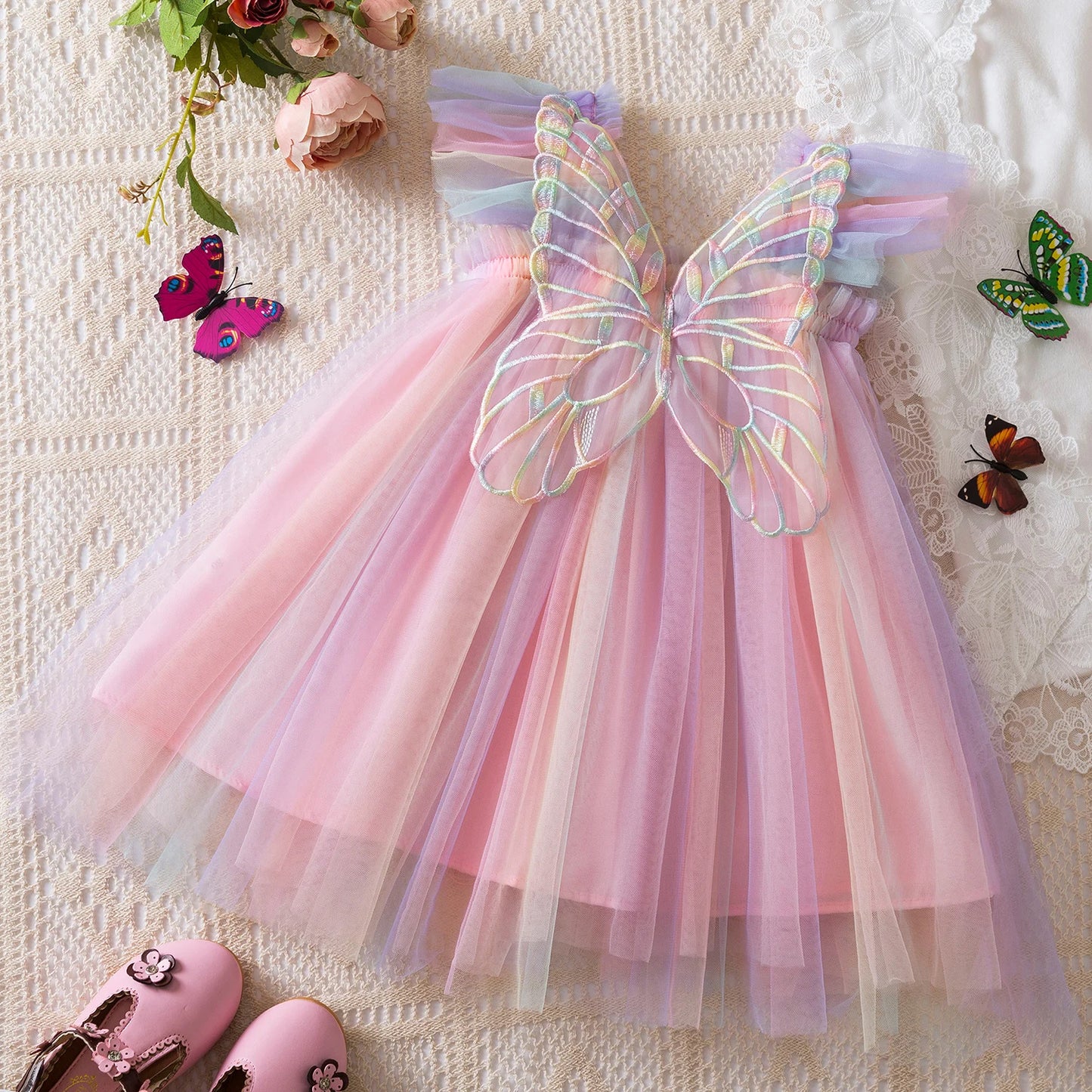 Summer Girls Birthday Dresses Pink Tulle Formal Event Costumes Girls First Communion Dresses Kids Dresses