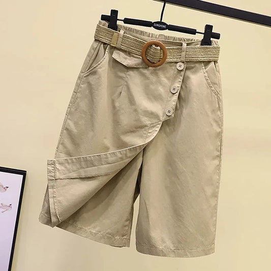 Pants Skirt for Women Shorts Summer Wide Leg Blue High Waist Straight-legged Pockets Woman Short Black Korean Fashion Culotte