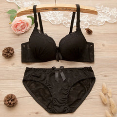 Girl Sweet Wireless Bra Lace Bows Underwear Sets Breathable Small Breast Bralette