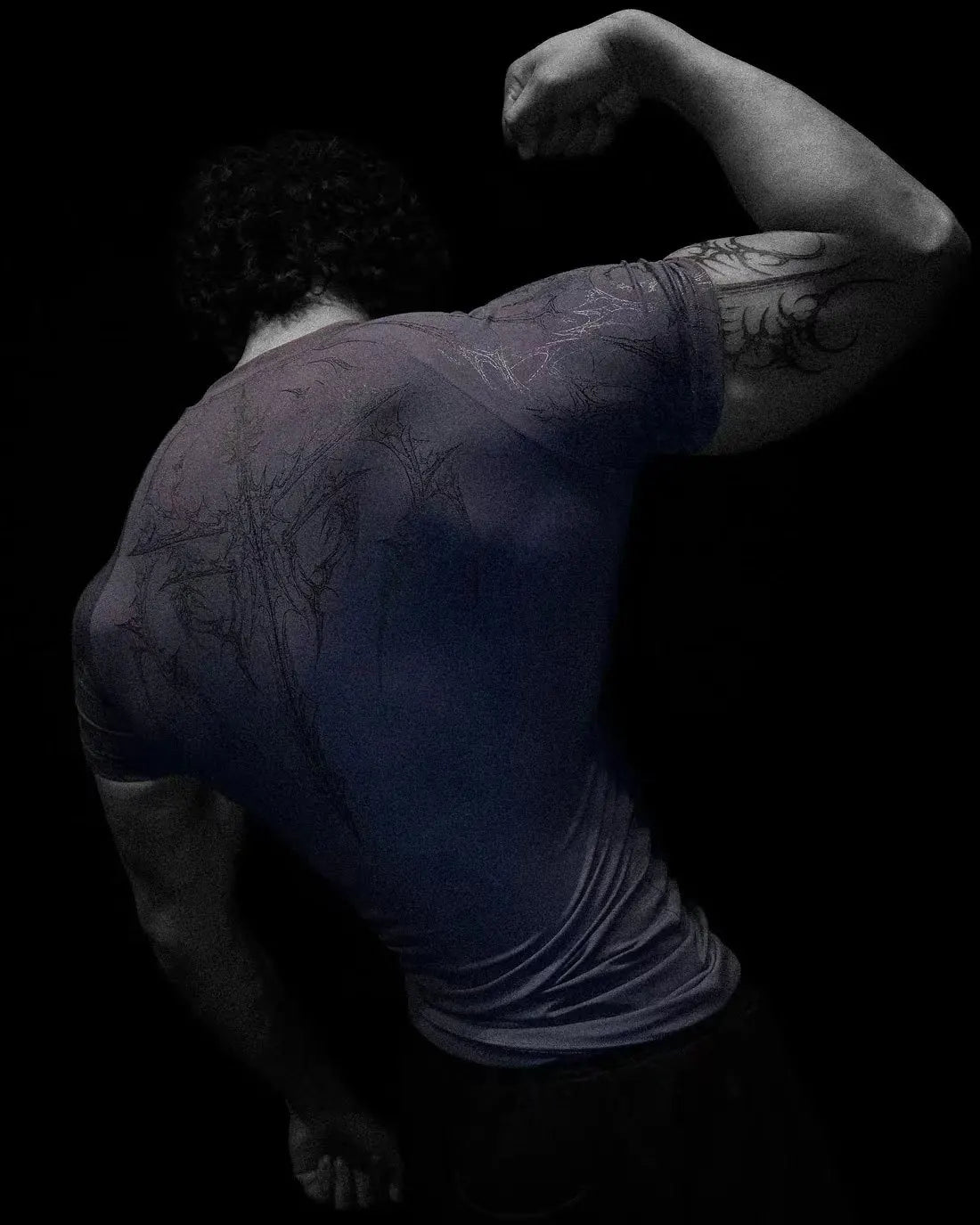 GYM T-shirt Men's Dark Gothic Print Muscle Tee High Elasticity And Quick Drying Exercise For Bodybuilding Training 2025 Summer