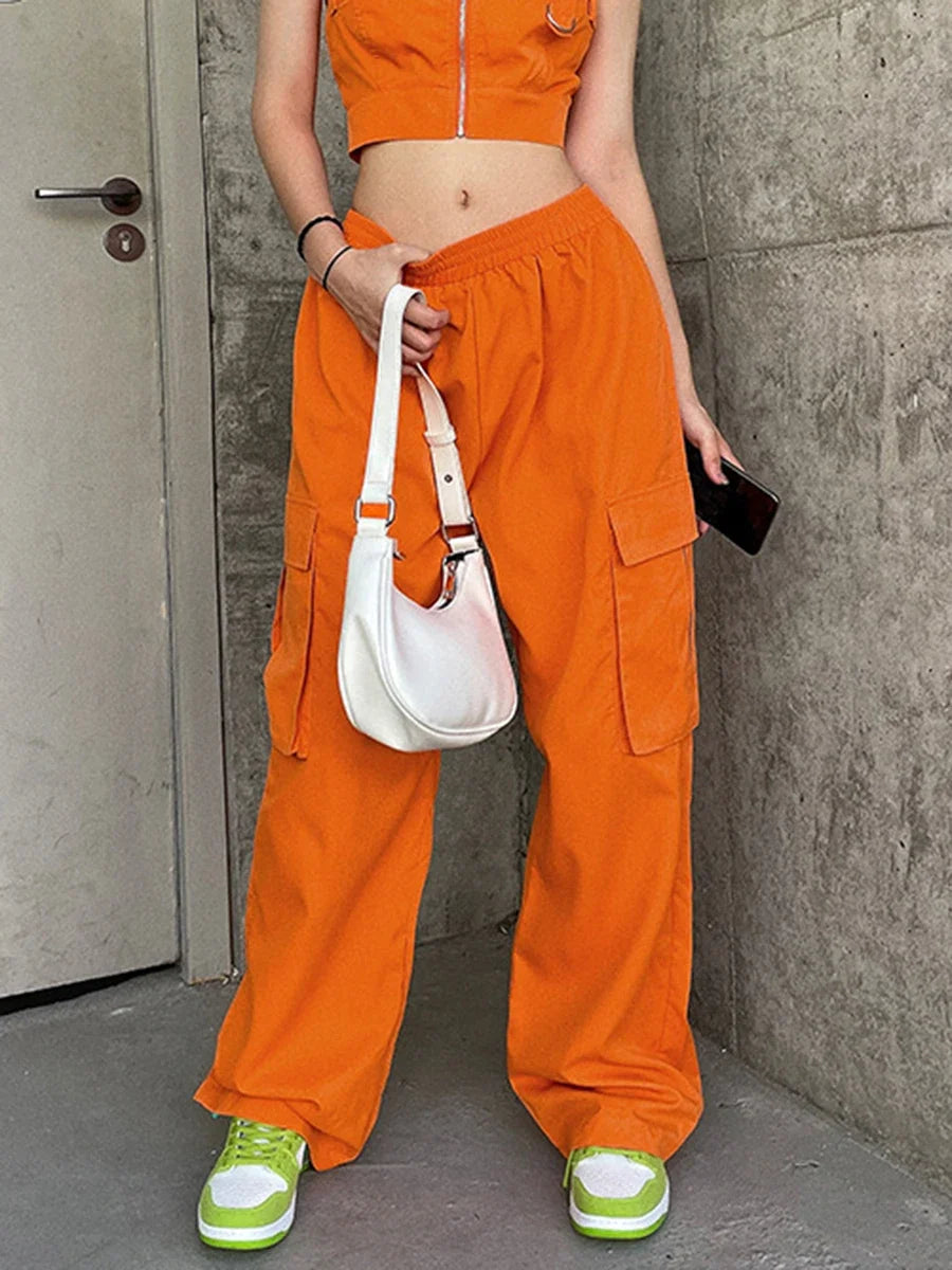 Women's Halloween Low Waist Baggy Cargo Pants Drawstring Loose Jogger Pants