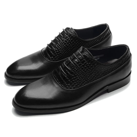Luxury Handmade Men's Dress Shoes Cow Genuine Leather Lace-up Plain Toe Oxfords