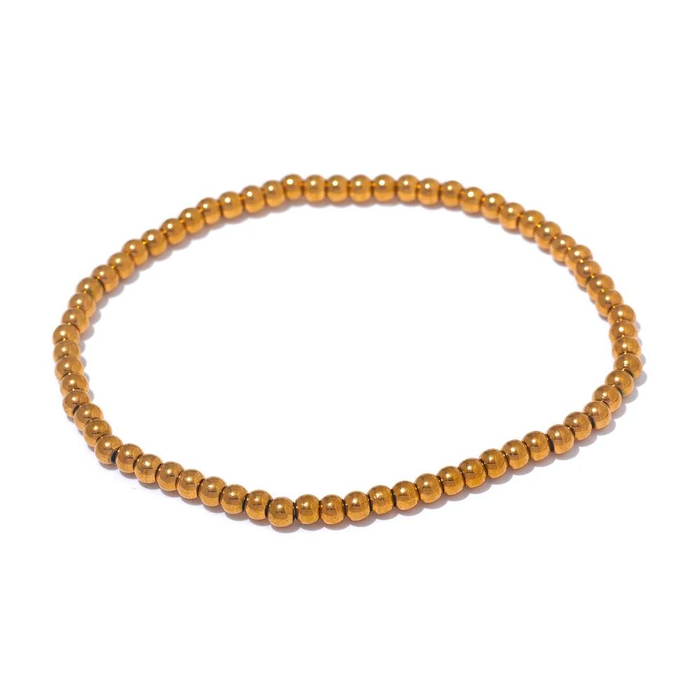 Yhpup 3/4/5/6 MM Stainless Steel Beads Daily Handmade Elastic Bracelet Bangle Waterproof Wrist Wholesale Gold Color Jewelry Men