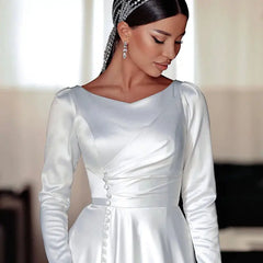 White Bridesmaid Dresses: A Line Wedding Dress For Women Buttons Front Bride Gowns