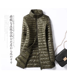 Women Down Jackets Ultra Light Duck Down Coat Long Puffer Jacket Slim Black