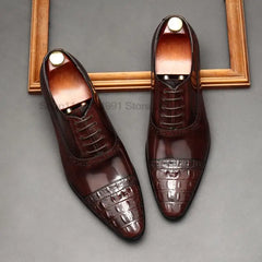 Mens Oxford Genuine Leather Shoes Black Brown Cap Toe Shoes Brogue