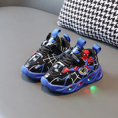 Disney Boys Shoes LED Lights Cartoon Autumn Children's Sports Shoes Leather Non-slip Children's Running Shoes Sneaker Size 25-35