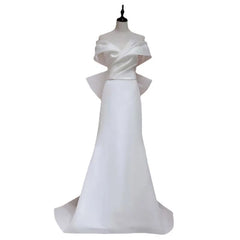 White Bridesmaid Dresses: Off The Shoulder Wedding Dress Big Bow Banquet Dresses