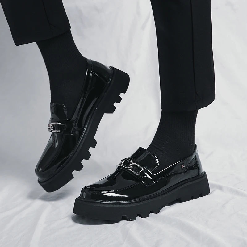 Men Patent Leather Oxfords Slip On Thick Tottom For Male Derby Shoes