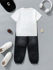 Boys Basketball Graphic Knit Pants Set, Street-Casual Style. Urban Outfit for Ages4-7, Spring-Summer