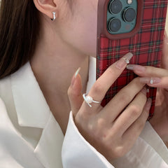 925 Sterling Silver Round Pearl Ring Wedding Adjustable Rings For Women Jewelry