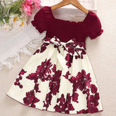 Dress For Kids 4-7 Years Summer Girls Puff Sleeves Print Dress