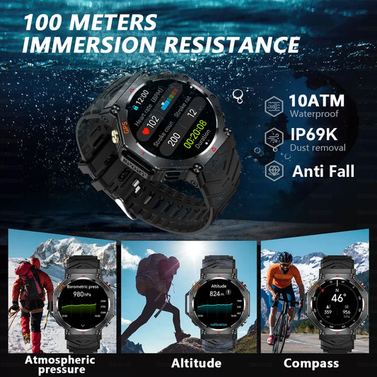 Military Smart Watch T-Rex 3 Bulit-in GPS Compass Altimeter Barometric 10ATM IP69K Waterproof AMOLED Bluetooth Call Smart watch
