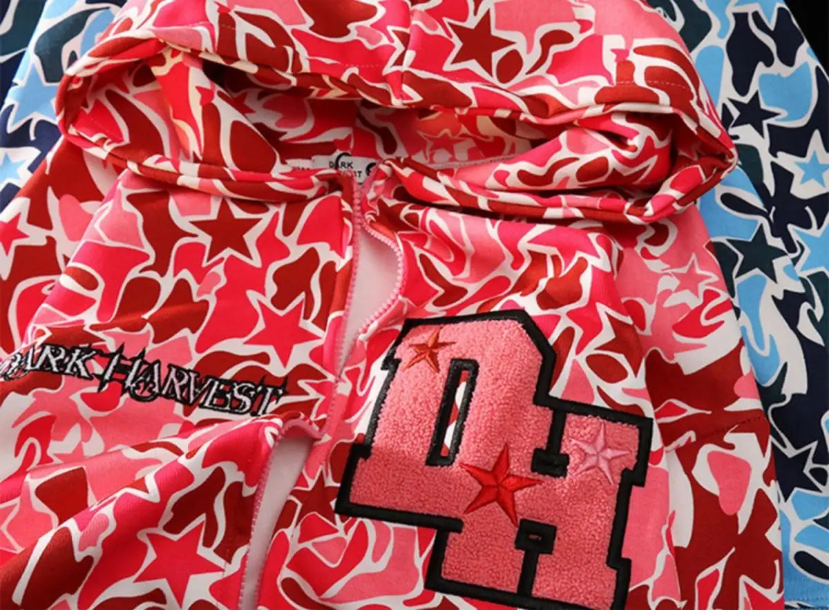 Harajuku Demon Embroidery Hoodies Oversized Camouflage Sweatshirt Gothic Goth