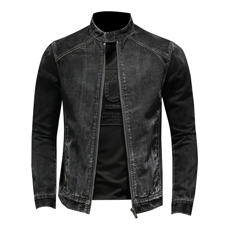 Vintage Stand Collar Pilot Coat Denim Bomber Jacket Plus Size 5XL Slim Fit Zipper Jackets