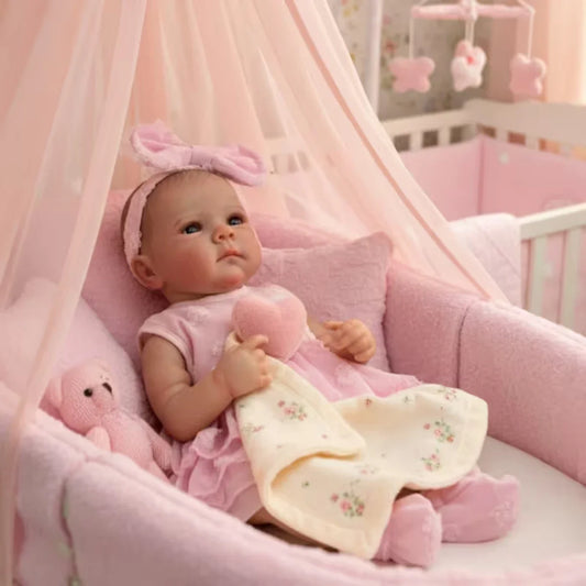 JOYORA Full Body Vinyl Girl Rebirth Doll Visible Blood Vessel Rebirth Doll, Pink Dress Butterfly Christmas Gift Family Holiday
