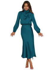 Formal attire Dresses: Long Sleeve Loose Fitting Dress Elegant Women's Evening Dress