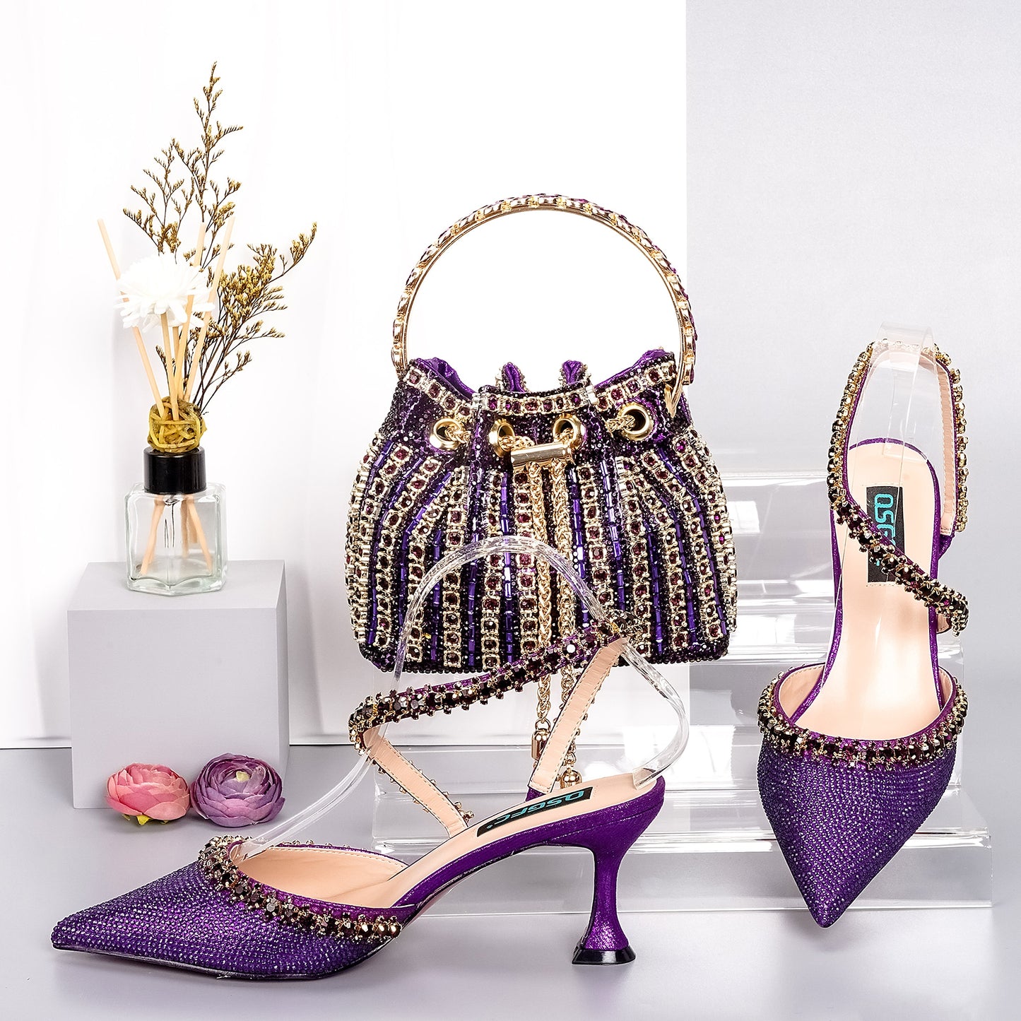 Matching Shoes and Bags: Italian Shoes And Bag Sets For Evening Party With Stones