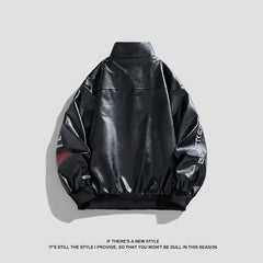 American PU Leather Coat for Men Spring and Autumn New Stand Collar Trendy Pu Jacket