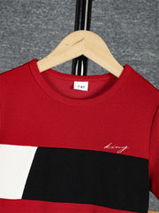 2pcs Boys Casual Colorblock Short Sleeve T-shirt & Shorts Set, Comfy Summer Kids Clothes