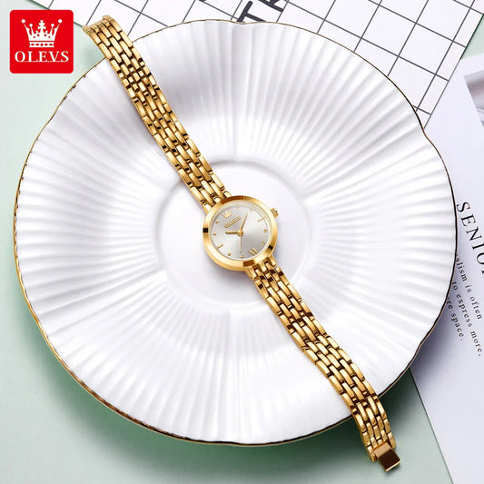 OLEVS Luxury Top Brand Women's Watches Elegant Fashion Gold Watch for Women Original Simple Quartz Waterproof Wristwatch Ladies
