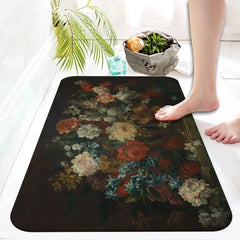 Retro floral oil painting printed area rug non-slip absorbent bathroom toilet entrance