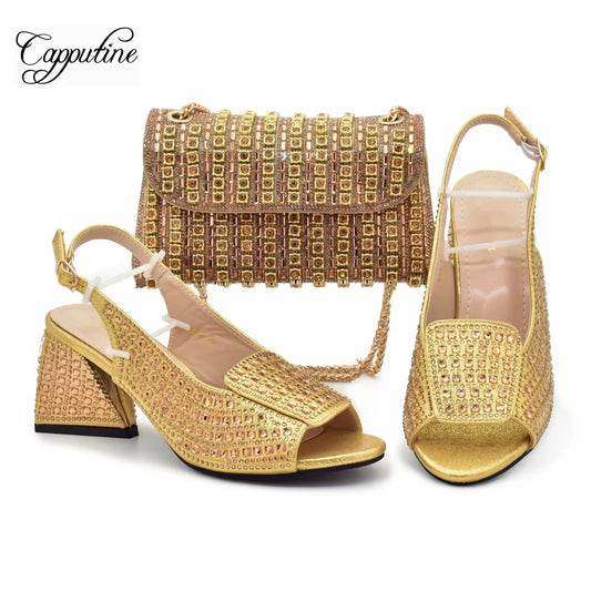 Matching Shoes and Bags: Orange Women Stones Shoes And Bag Set African Ladies
