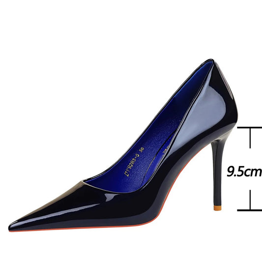 Shoes Patent Leather Women Pumps High Heels Pointed Lady Party Shoes
