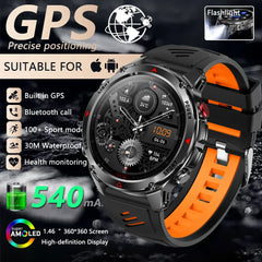 Outdoor Military Smart Watch Men Built-in GPS 1.46" AMOLED Compass Altimeter BT Call 3ATM Waterproof Clock LED Sports Smartwatch