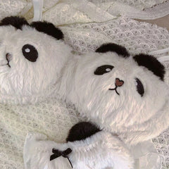 Womens Anime Cartoon Panda Plush Bra and Panty Set without Underwire Furry