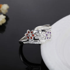 925 Sterling Silver For women lady wedding inlaid stone crystal flower ring