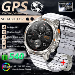 Outdoor Military Smart Watch Men Built-in GPS 1.46" AMOLED Compass Altimeter BT Call 3ATM Waterproof Clock LED Sports Smartwatch