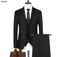 Men Suits 3 Pieces Elegant Blazer 2 Sets Luxury Wedding Business Vest Pants Coats